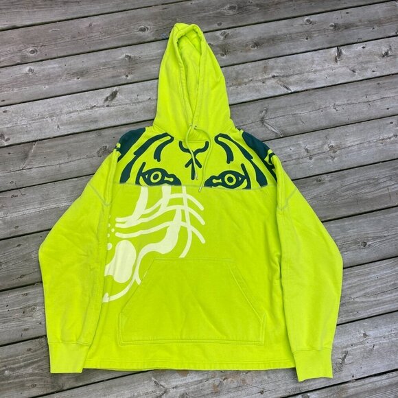 Kenzo Paris K-TIGER Hooded Sweatshirt Green/Yellow Small - Picture 4 of 10